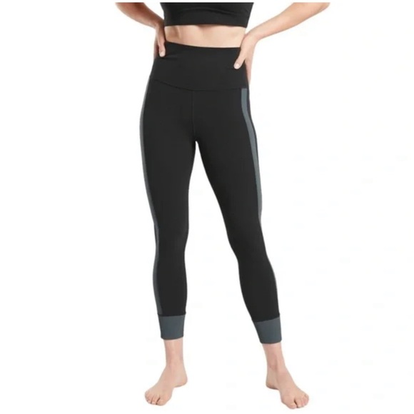 Athleta Elation Rib Trim 7/8 Tight in Black Grey Rib Size L - Picture 1 of 16